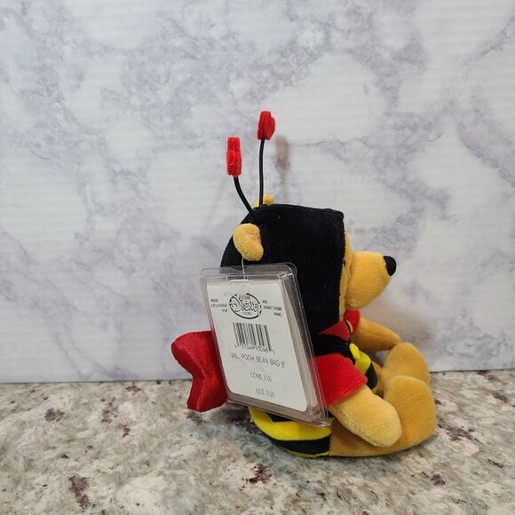 Winnie the Pooh Heart BumbleBee Disney Store Bean Bag Stuffed Plush Animal Bear - Picture 2 of 7
